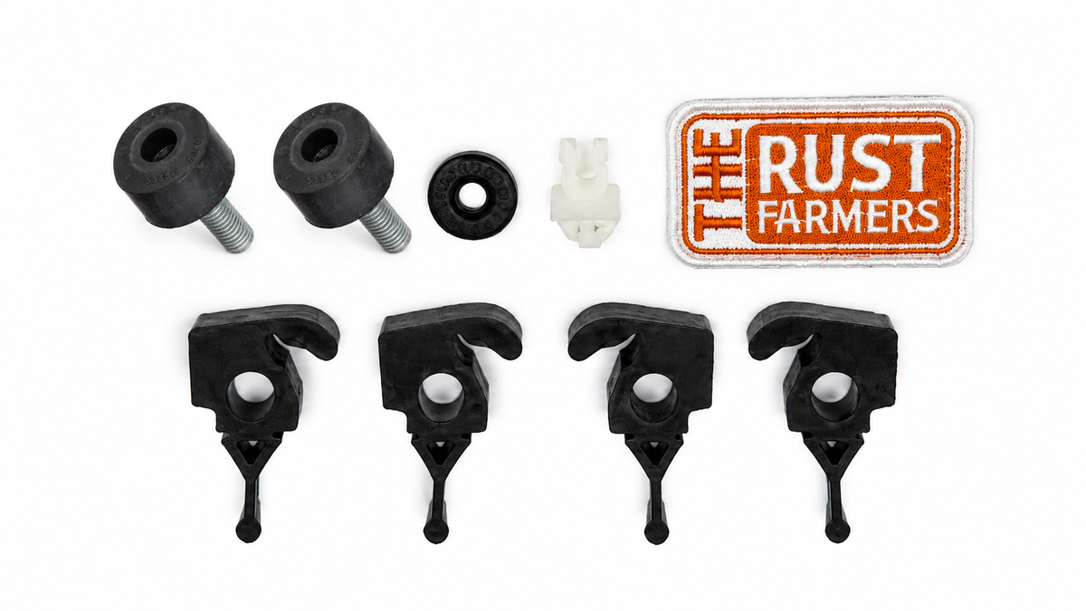 Hood refresh kit of genuine Toyota bumpers, grommet and clip, FJ60 FJ62 Land Cruiser, kit contents, second view.